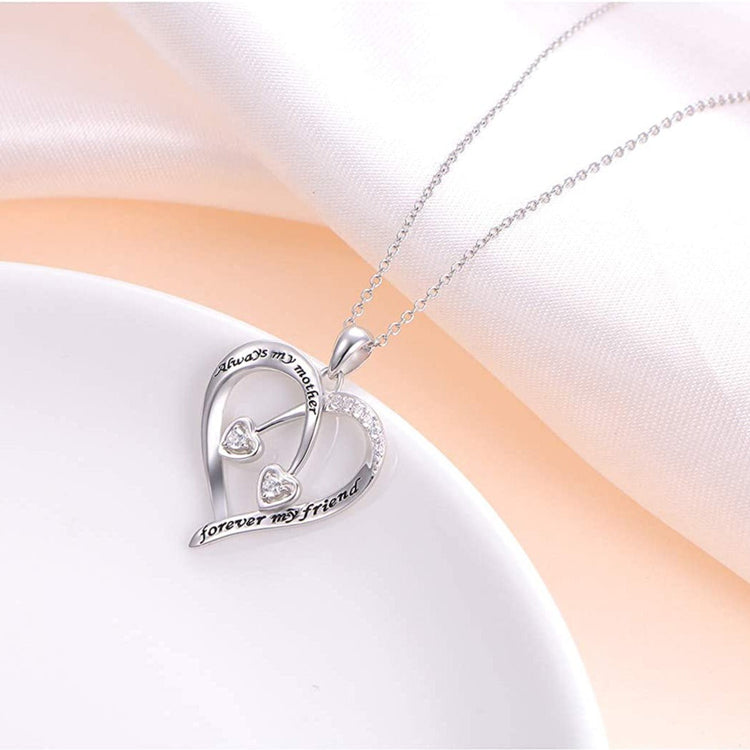 925 Sterling Silver Always My Mother Forever My Friend Heart Pendant Necklace