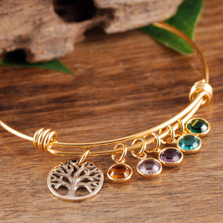 Bracelet arbre de vie en argent sterling 925 avec breloques de pierre de naissance