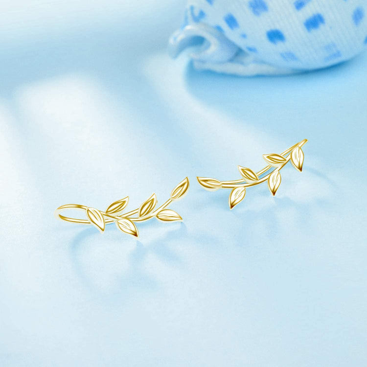 925 Sterling Silver Willow Leaf Ear Climber Crawler Cuff Earrings