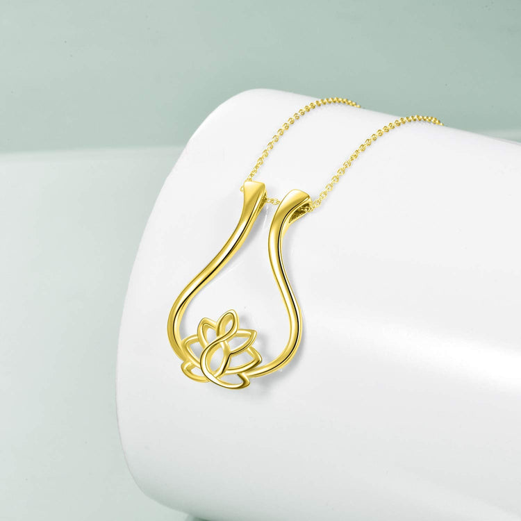925 Sterling Silver Lotus Flower Ring Holder Pendant Necklace