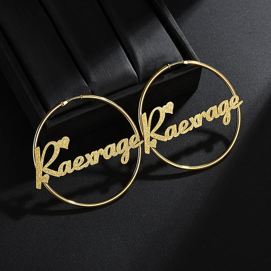925 Sterling Silver Custom Hoop Diamond Heart Name Earrings