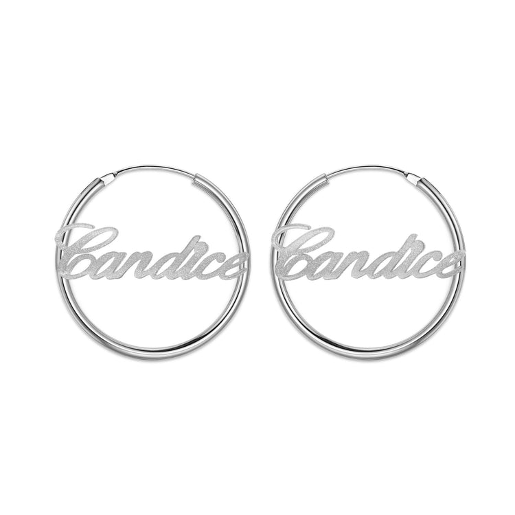 925 Sterling Silver Custom Hoop Diamond Name Earrings