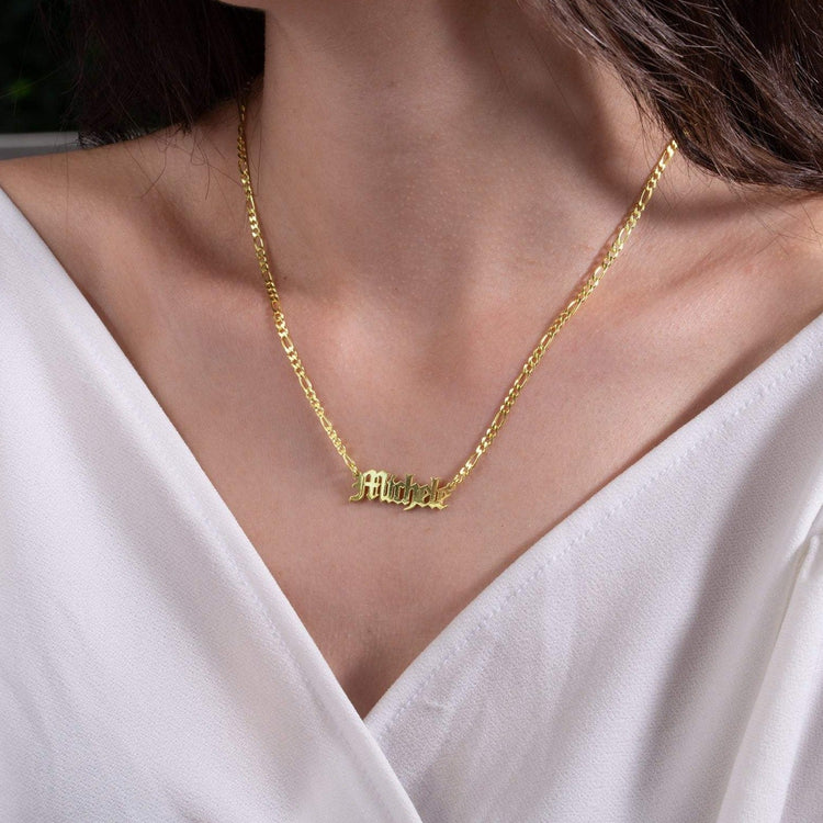 925 Sterling Silver Name Necklace In Figaro Chain