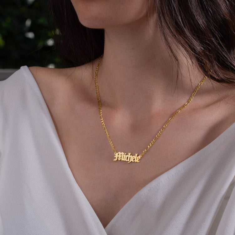 925 Sterling Silver Name Necklace In Figaro Chain