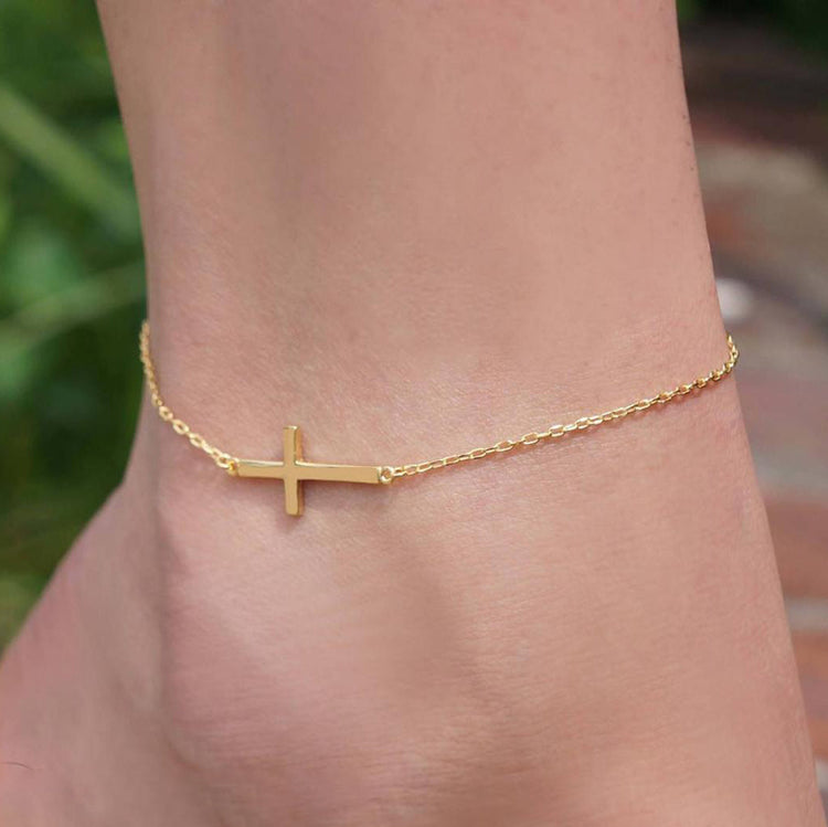 925 Sterling Silver Sideways Cross Anklet