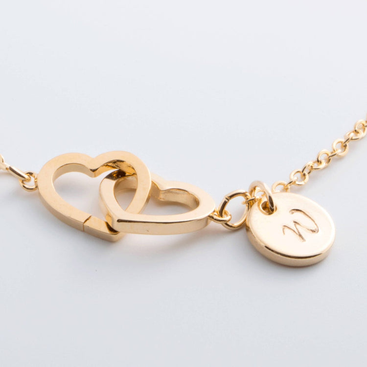 925 Sterling Silver Personalized Initial Double Hearts Anklet