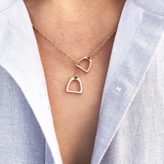 925 Sterling Silver Double Horse Stirrup Necklace