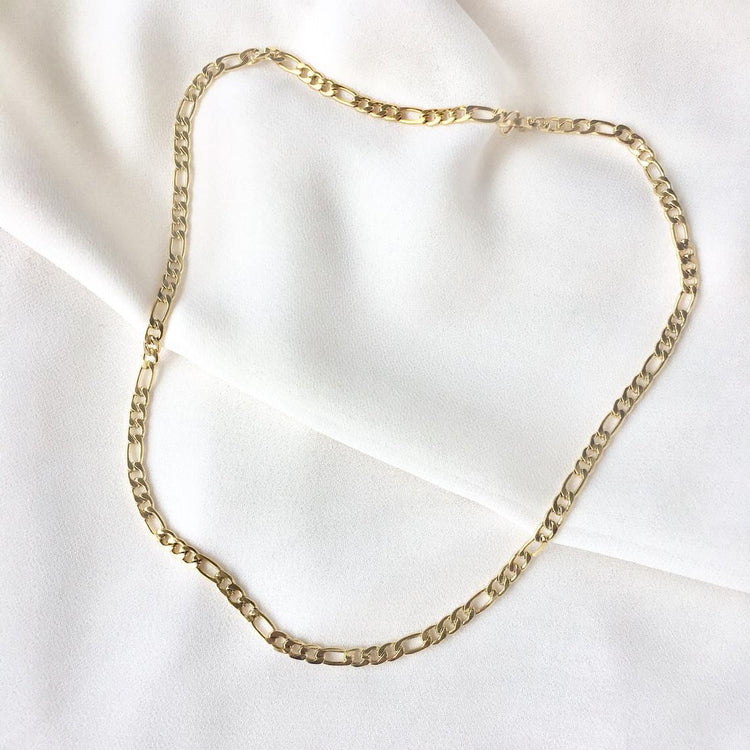 925 Sterling Silver Women's 3.7mm Figaro Link Chain Necklace, 18K Gold Plated