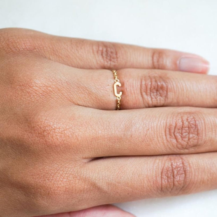 925 Sterling Silver Personalized Initial Chain Ring
