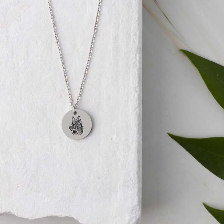 925 Sterling Silver Personalized Pet Round Photo Engraved Necklace Gift for Cat Lovers