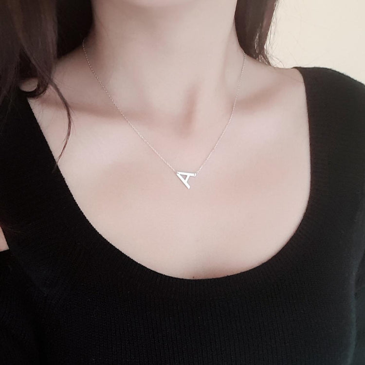 925 Sterling Silver Sideway Initial Necklace