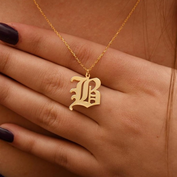 925 Sterling Silver Old English Initial Necklace