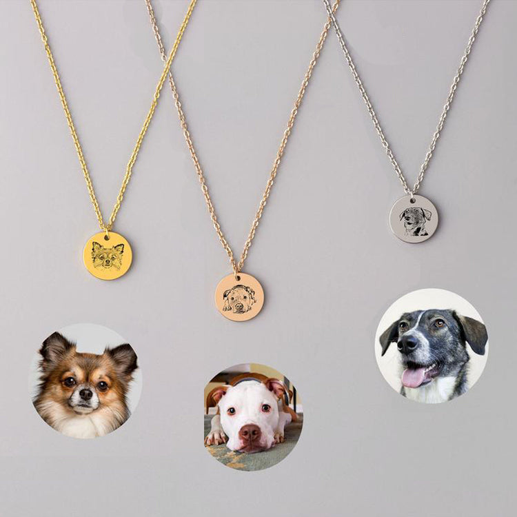 925 Sterling Silver Personalized Pet Round Photo Engraved Necklace Gift for Cat Lovers