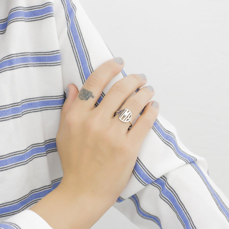 925 Sterling Silver Custom Monogram Ring