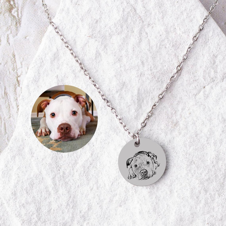 925 Sterling Silver Personalized Pet Round Photo Engraved Necklace Gift for Cat Lovers