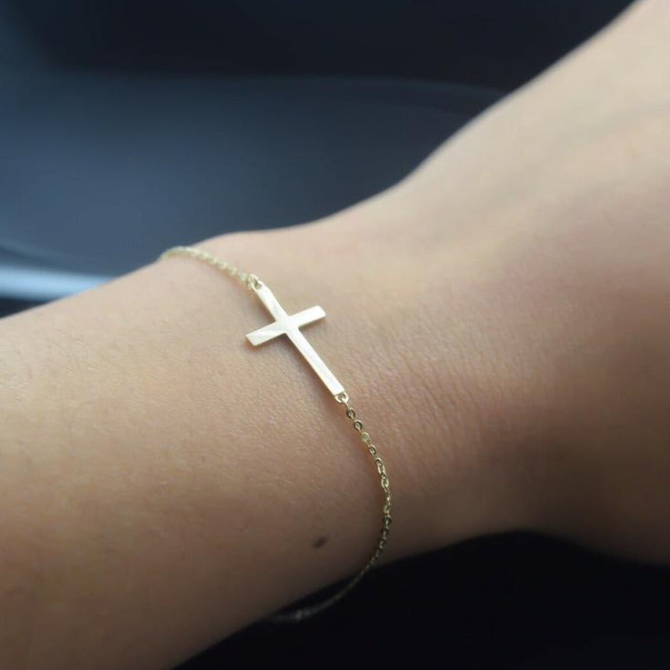 925 Sterling Silver Sideways Cross Bracelet Adjustable Cross Chain Bracelet