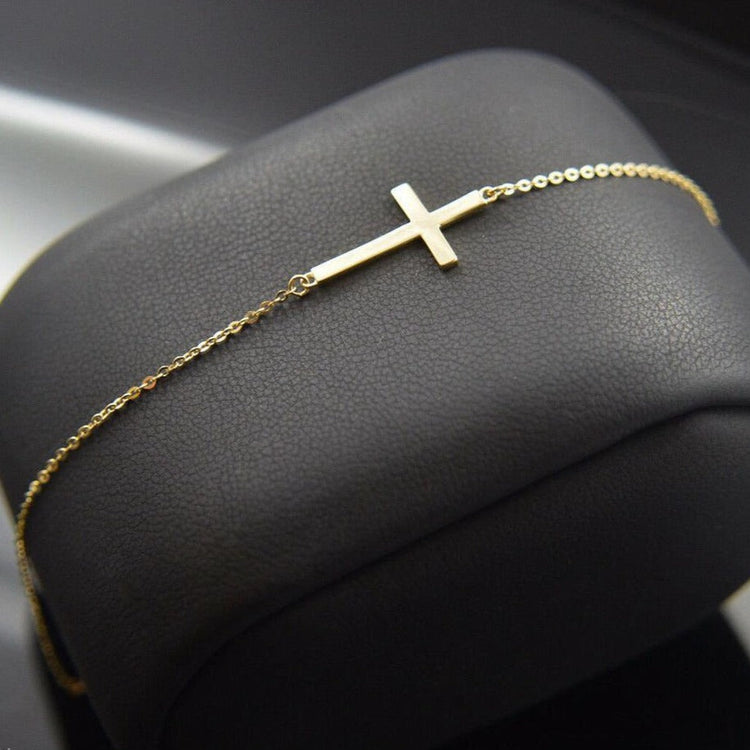 925 Sterling Silver Sideways Cross Bracelet Adjustable Cross Chain Bracelet