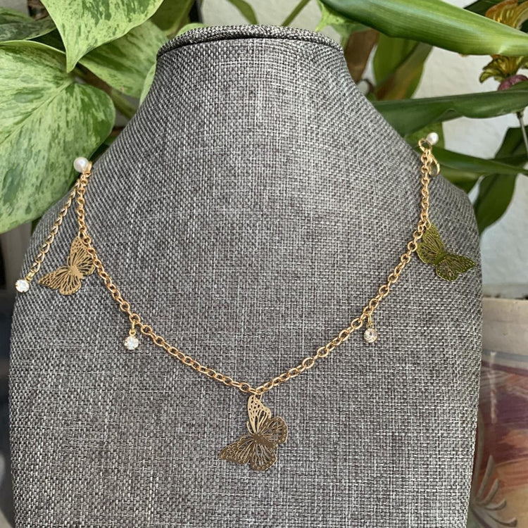 925 Sterling Silver Gold Hollow Out Butterfly Anklet