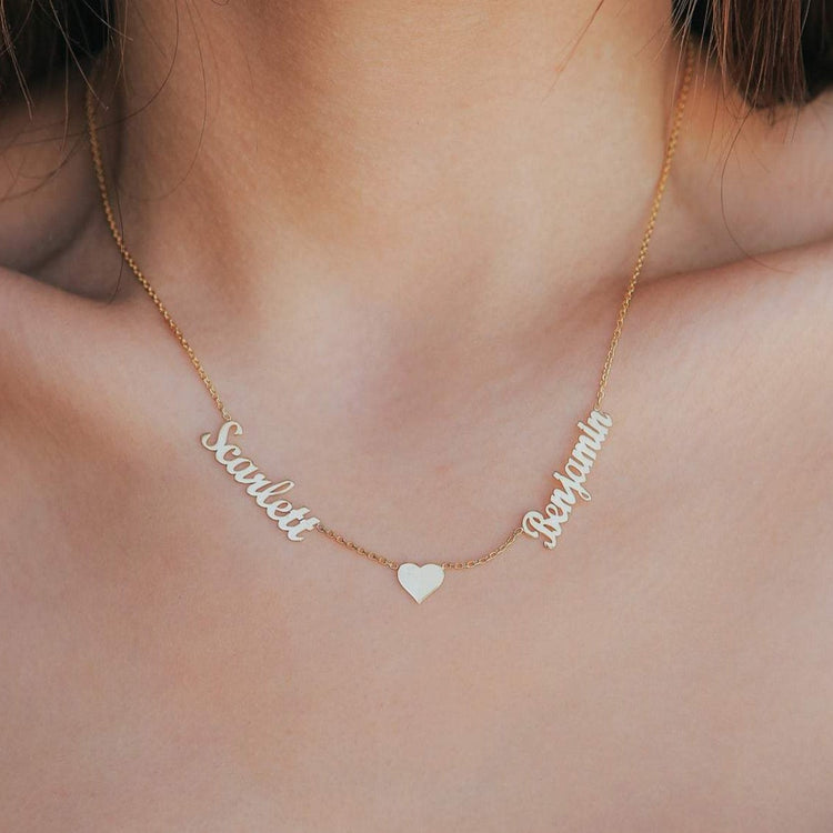 925 Sterling Silver Double Names With Heart Necklace