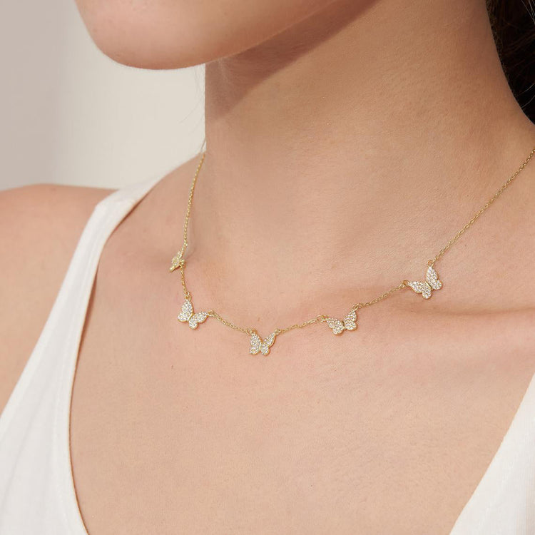 925 Sterling Silver Tiny Zirconia Butterfly Necklace