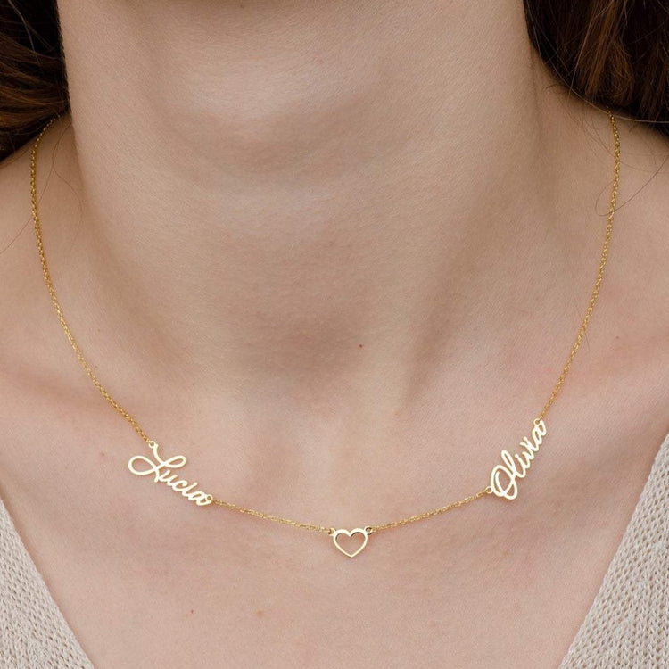 925 Sterling Silver Double Names With Heart Necklace
