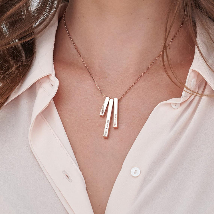 925 Sterling Silver Triple 3D Engraved Vertical Bar Necklace