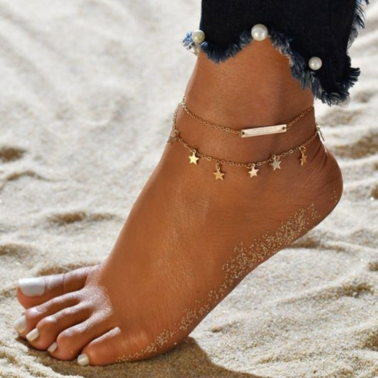 925 Sterling Silver Double Layer Custom Bar Name Anklet