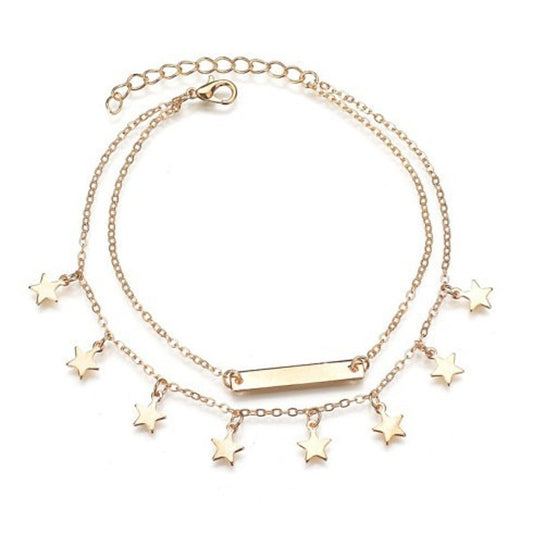 925 Sterling Silver Double Layer Custom Bar Name Anklet