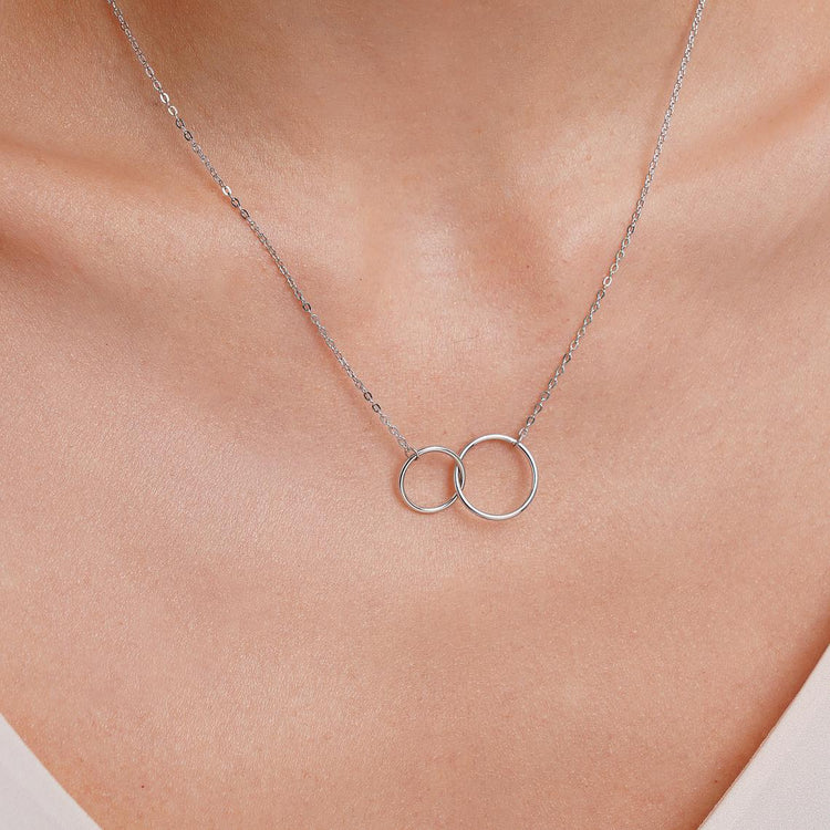 925 Sterling Silver Interlock Double Ring Necklace