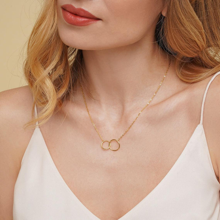 925 Sterling Silver Interlock Double Ring Necklace
