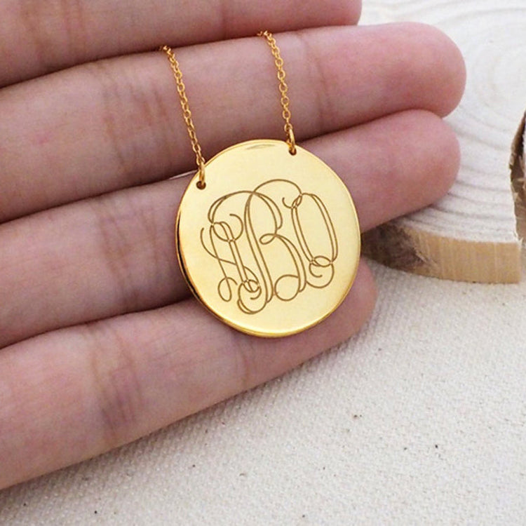 925 Sterling Silver Engraved Coin Monogram Initial Necklace