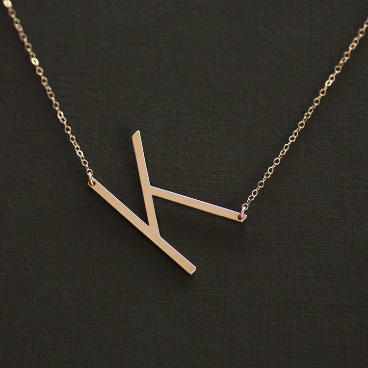 925 Sterling Silver Large Sideways Initial Necklace