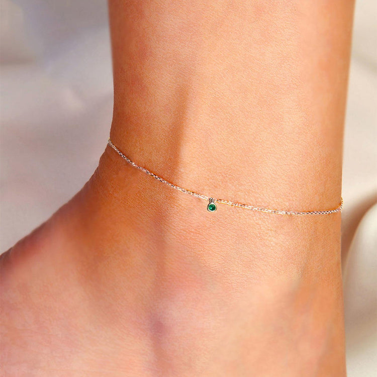 925 Sterling Silver Dainty Birthstone Anklet