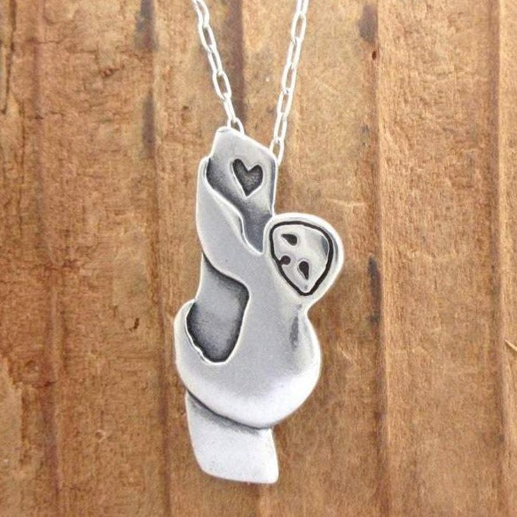 925 Sterling Silver Tree Sloth Necklace - Silver Sloth Pendant - onlyone