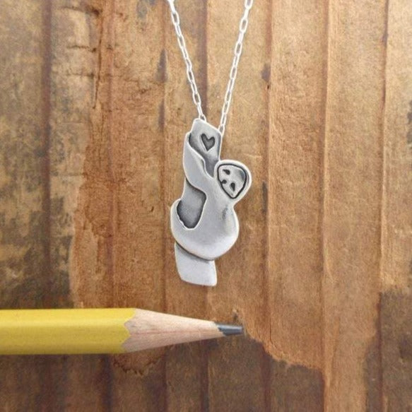 925 Sterling Silver Tree Sloth Necklace - Silver Sloth Pendant - onlyone