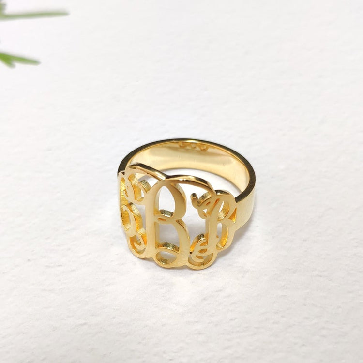 925 Sterling Silver Personalized Cut Out Monogram Ring - onlyone