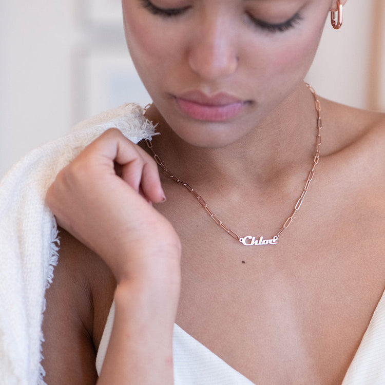 925 Sterling Silver Name Necklace In Clip Link Chain