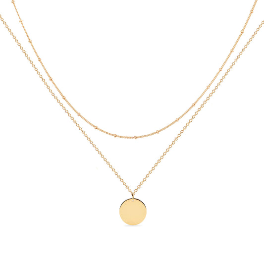 925 Sterling Silver Double Layerd Disc Initial Necklace