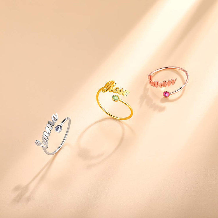 925 Sterling Silver Name Ring With Birthstone