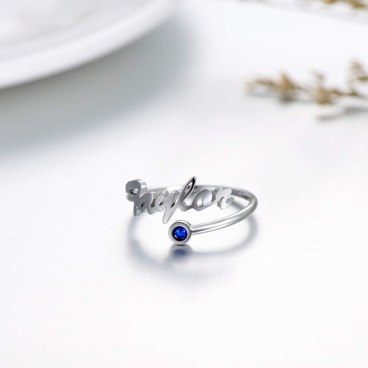 925 Sterling Silver Name Ring With Birthstone