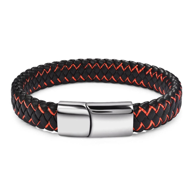 Punk Black Blue Braided Mens Leather Bracelet Stainless Steel Magnetic Clasp Bracelet, Father's Day Bracelet - onlyone