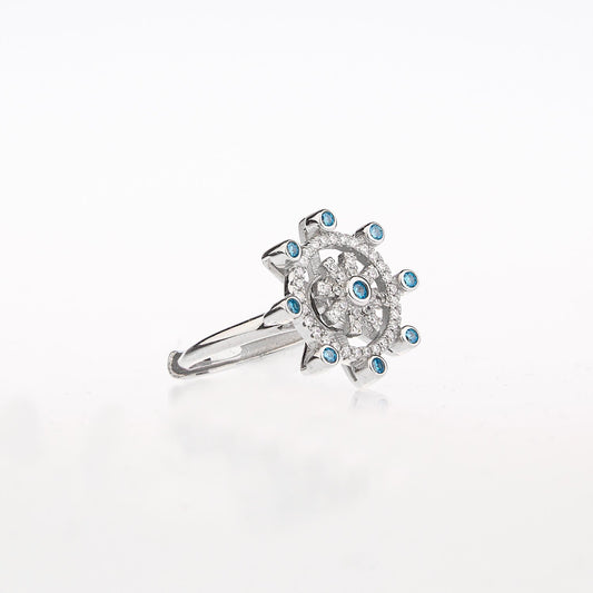 925 Sterling Silver Rotatable Cubic Diamond Snowflake Ring Adjustable Ring - onlyone