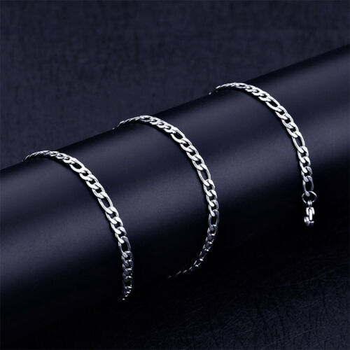 925 Sterling Silver 3.7mm Mens Gold Chain Necklace Figaro Link Chain Necklace, Gift For Him
