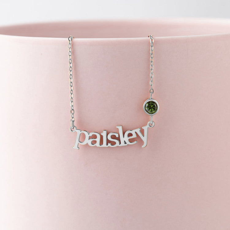 925 Sterling Silver Personalized Name Necklace With Birthstone