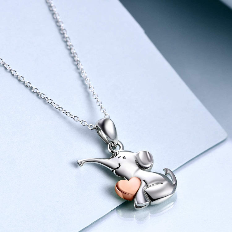 925 Sterling Silver Cute Animal Holds Heart Necklace