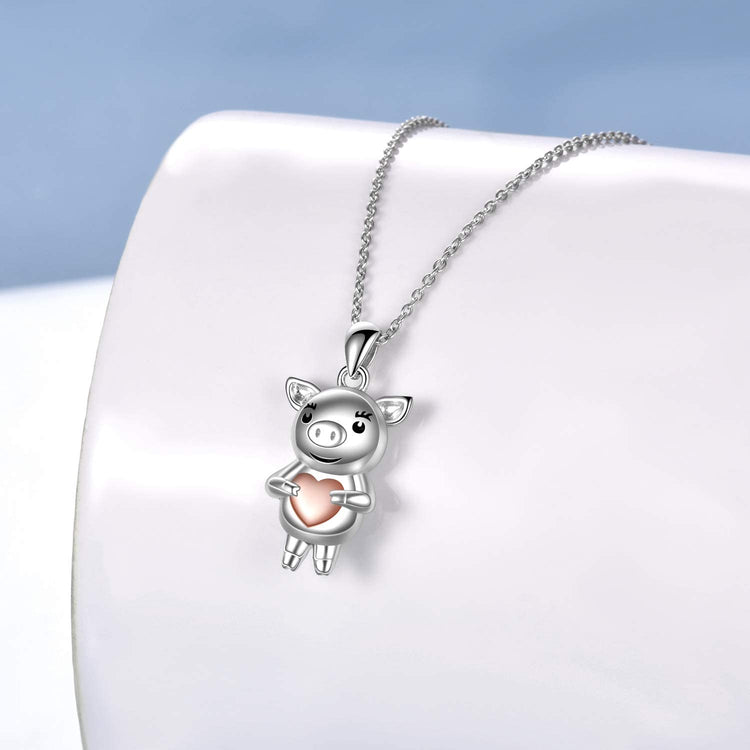 925 Sterling Silver Cute Animal Holds Heart Necklace