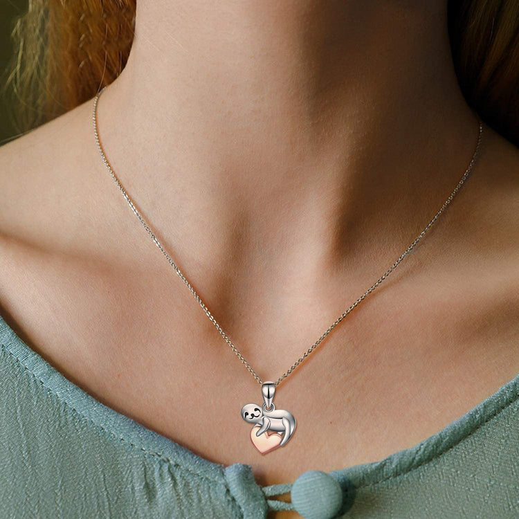 925 Sterling Silver Cute Animal Holds Heart Necklace