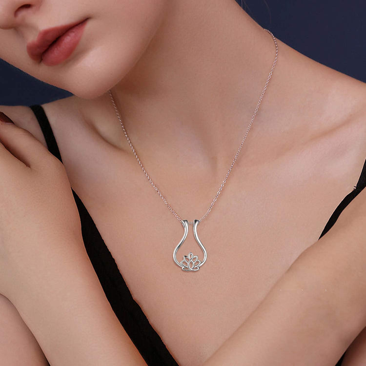 925 Sterling Silver Lotus Flower Ring Holder Pendant Necklace