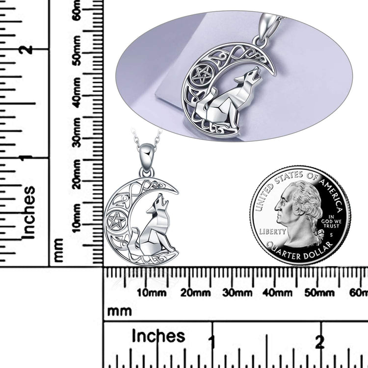925 Sterling Silver Celtic Knot Crescent Moon Wolf Pendant Necklace