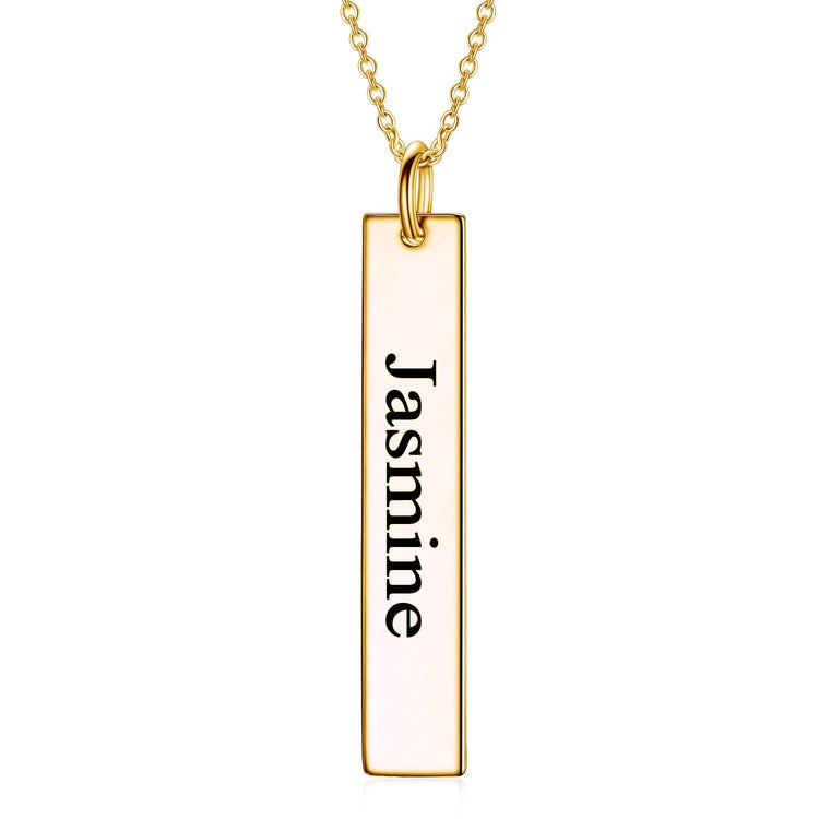 925 Sterling Silver Engraved Vertical Bar Name Necklace Nameplate Necklace